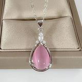 Pink Crystal Pendant Necklace for Women, Drop-shaped Stone Pendant