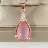 Pink Crystal Pendant Necklace for Women, Drop-shaped Stone Pendant