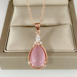 Pink Crystal Pendant Necklace for Women, Drop-shaped Stone Pendant