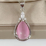 Pink Crystal Pendant Necklace for Women, Drop-shaped Stone Pendant