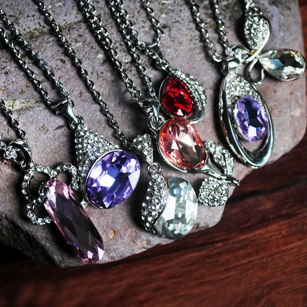 Faceted Crystal Pendant Necklace for Women