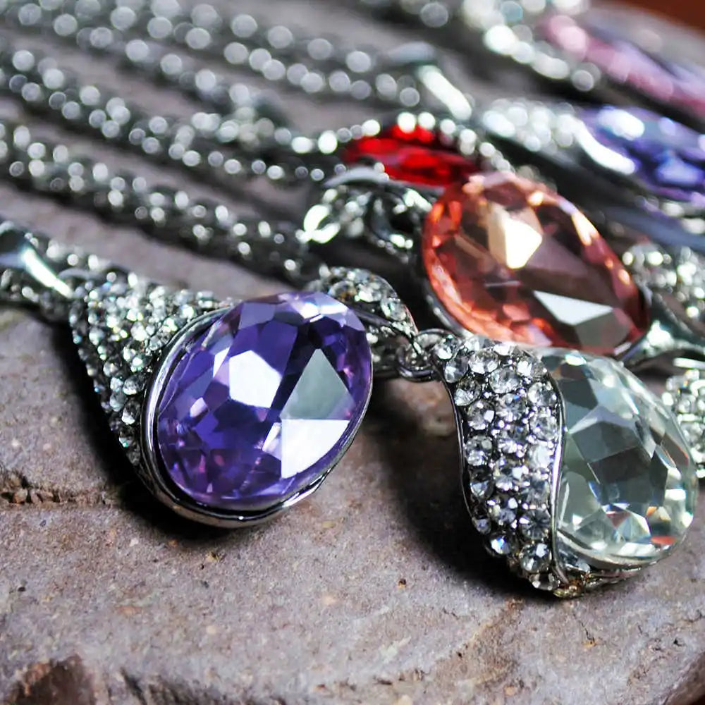 Faceted Crystal Pendant Necklace for Women