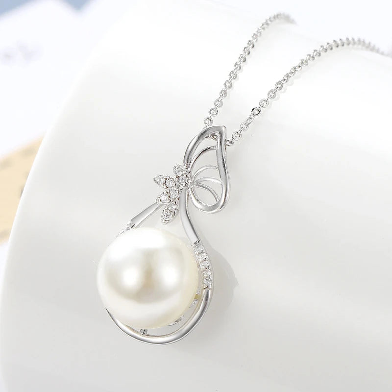 925 Silver Pearl Zircon Necklace for Women