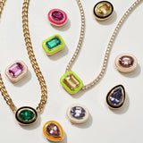 Neon Pink Heart Pendant Necklace Geometric CZ Cuban Chain Bling Jewelry