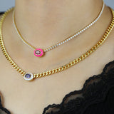 Neon Pink Heart Pendant Necklace Geometric CZ Cuban Chain Bling Jewelry