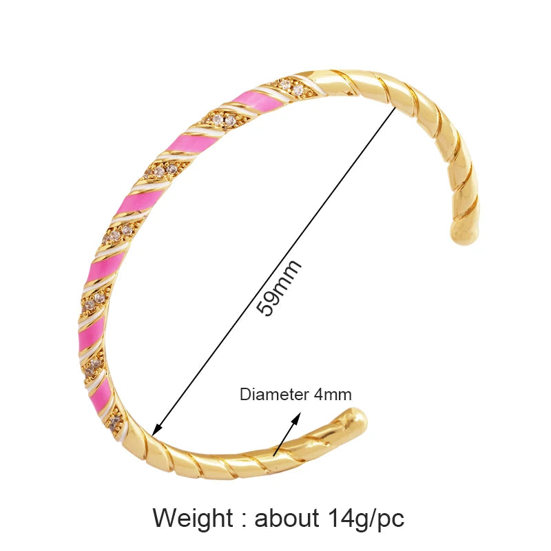 Neon Twisted Cable Cuff Bangle Painted Bracelet Femme Brass Bangles