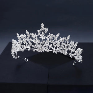 Silver Rhinestone Flower Hair Crown Tiara for Women Bride