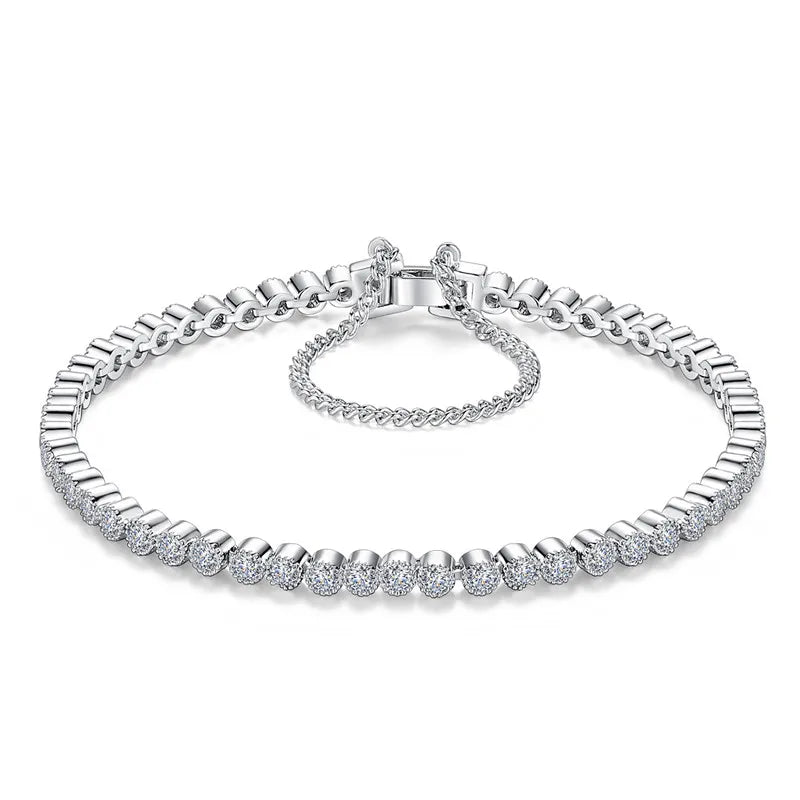 925 Silver CZ Charm Bracelet for Women Girl Party Gift Jewelry