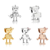 925 Sterling Silver Big Heart Robot Charm for DIY Bracelet