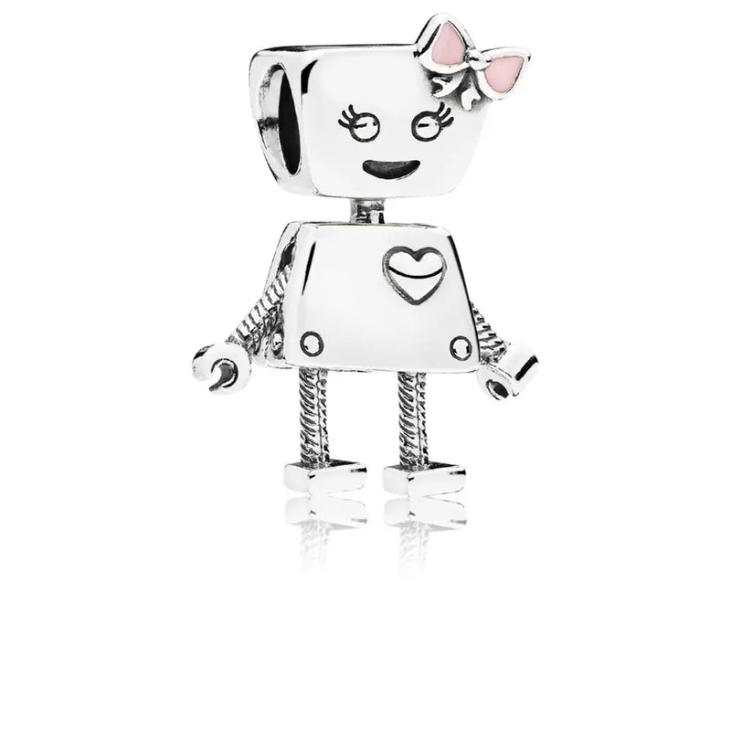 925 Sterling Silver Big Heart Robot Charm for DIY Bracelet