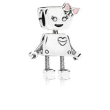 925 Sterling Silver Big Heart Robot Charm for DIY Bracelet