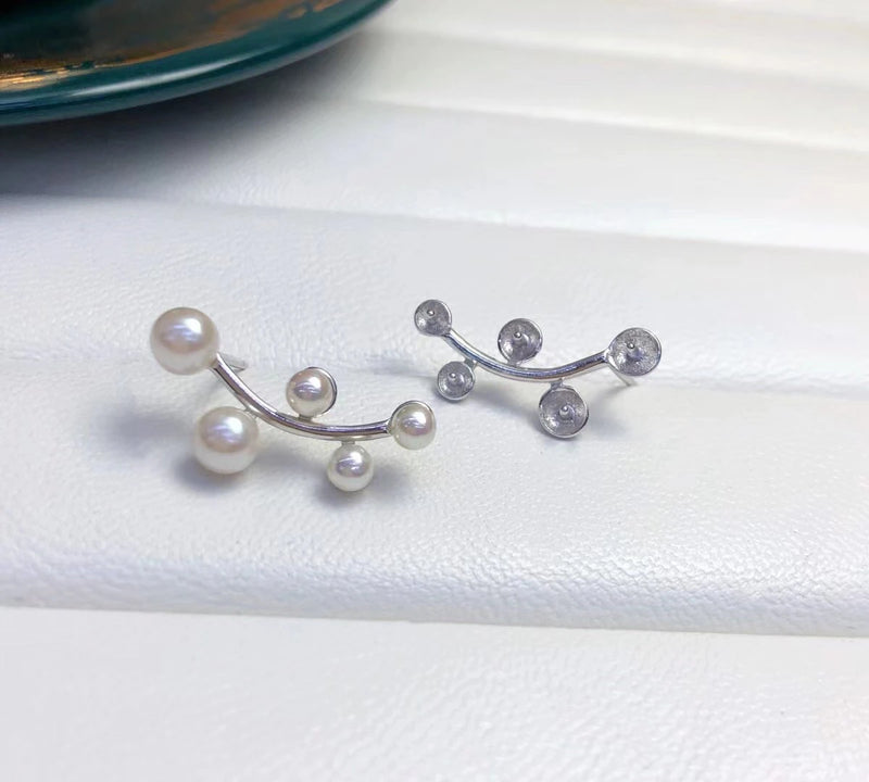 925 Silver Earrings Mountings for Agate Beads Crystal 3 Pairs/Lot