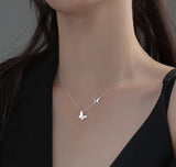 925 Sterling Silver Diamond Butterfly Double Layer O Chain Necklace
