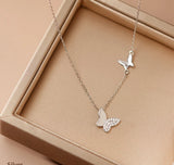 925 Sterling Silver Diamond Butterfly Double Layer O Chain Necklace