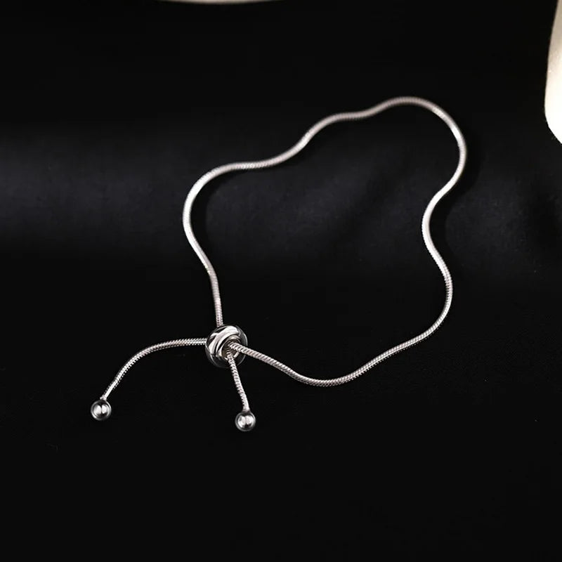925 Silver Snake Chain Bow Knot Anklet Women