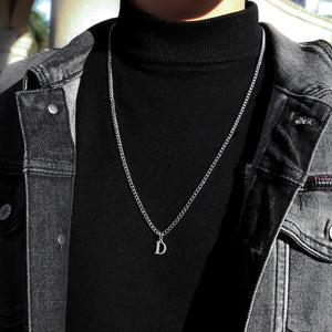 A-Z Initials Charm Pendant Necklace Men Stainless Steel Chain Necklace Gift