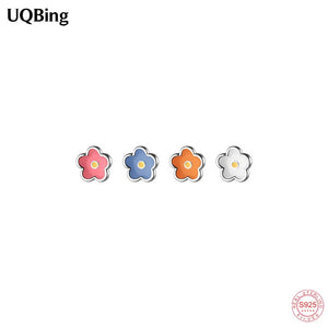 Colorful Enamel Flower Stud Earrings 925 Sterling Silver Wedding Jewelry