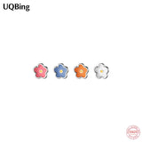 Colorful Enamel Flower Stud Earrings 925 Sterling Silver Wedding Jewelry