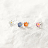 Colorful Enamel Flower Stud Earrings 925 Sterling Silver Wedding Jewelry