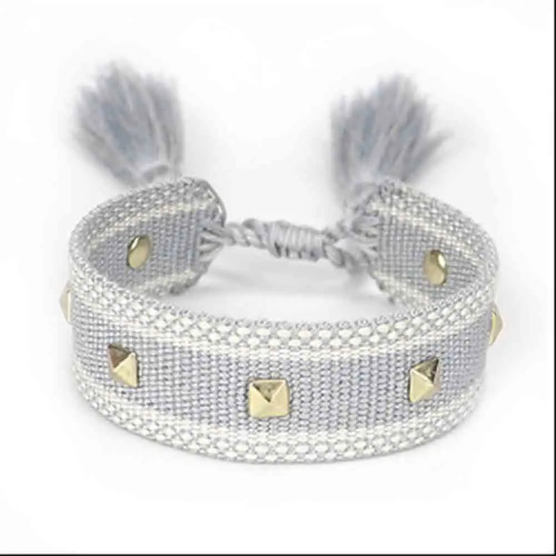 Braided Friendship Charm Bracelet Vintage Hand Embroidered Wedding Jewelry