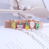 Stainless Steel Mesh Belt Bracelet Animal Unicorn Crystal Bead Bangle