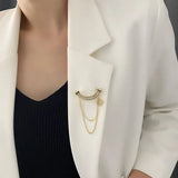 Cold Wind Titanium Steel Stone Women's Brooch Pin Tassel Corsage