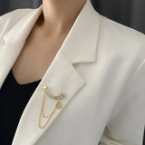 Cold Wind Titanium Steel Stone Women's Brooch Pin Tassel Corsage