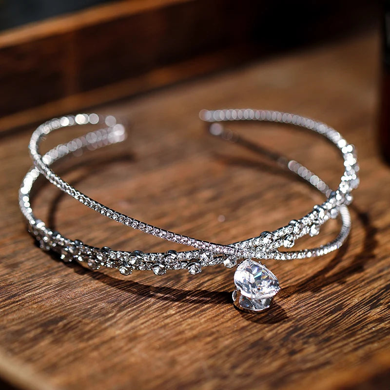 Crystal Headbands Wedding Hair Accessories Forehead Women Tiaras Crown Silver