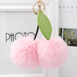 Rabbit Fur Ball Pompom Keychain Leaf Cherry Key Chain Ring