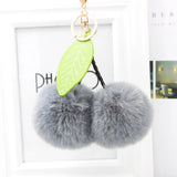 Rabbit Fur Ball Pompom Keychain Leaf Cherry Key Chain Ring