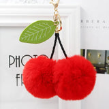 Rabbit Fur Ball Pompom Keychain Leaf Cherry Key Chain Ring