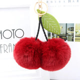 Rabbit Fur Ball Pompom Keychain Leaf Cherry Key Chain Ring