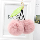 Rabbit Fur Ball Pompom Keychain Leaf Cherry Key Chain Ring