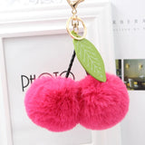 Rabbit Fur Ball Pompom Keychain Leaf Cherry Key Chain Ring