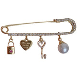 Delicate Personality Titanium Steel Pearl Key Lock Tassel Brooch
