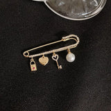 Delicate Personality Titanium Steel Pearl Key Lock Tassel Brooch