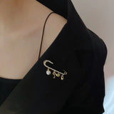 Delicate Personality Titanium Steel Pearl Key Lock Tassel Brooch