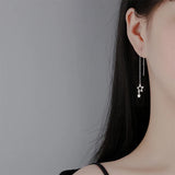 S999 Silver Star Tassel Earrings Hypoallergenic Women's Jewelry Gift