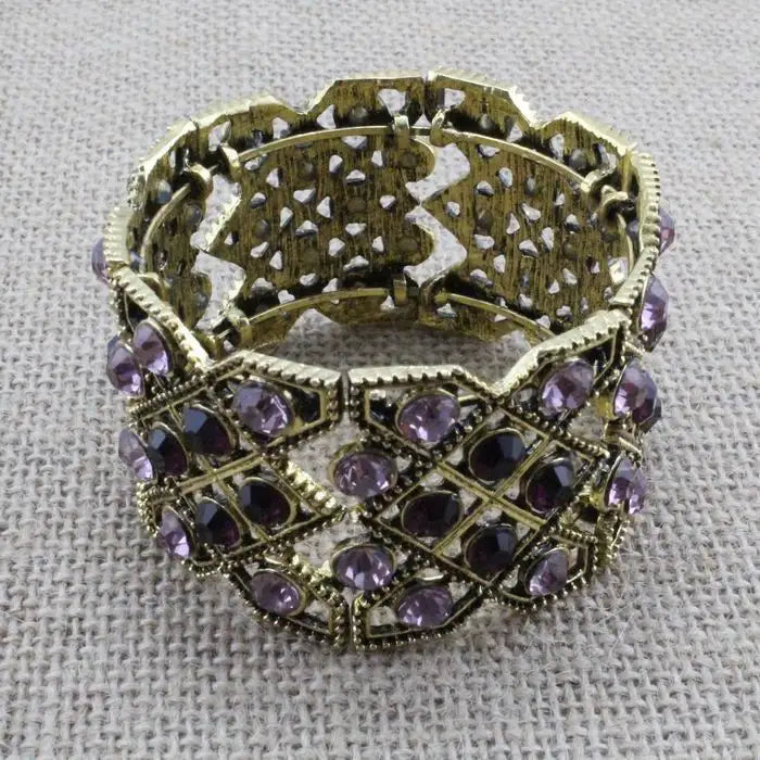 Vintage Alloy Metal Bracelet with Glass Crystal Beads