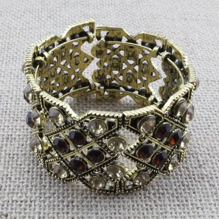 Vintage Alloy Metal Bracelet with Glass Crystal Beads