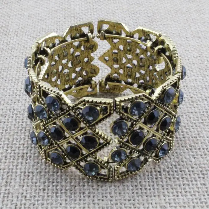 Vintage Alloy Metal Bracelet with Glass Crystal Beads