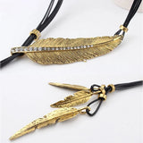 Boho Style Rope Chain Leaf Feather Pendant Necklace