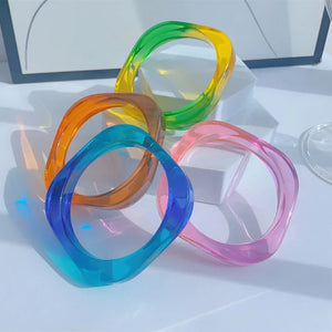 Colorful Acrylic Resin Geometric Wide Square Bangle