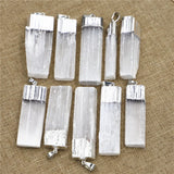 Stone Rectangle Gypsum Ore Pendant Square Necklace Plated