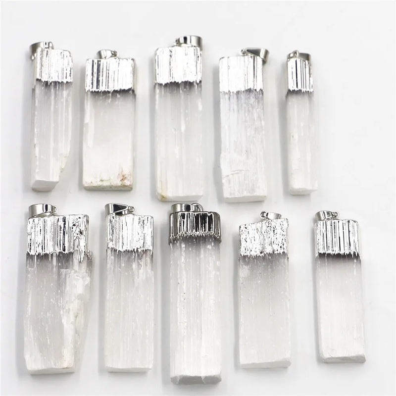 Stone Rectangle Gypsum Ore Pendant Square Necklace Plated