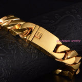 15MM Wide Men's Silver Stainless Steel Bracelet Heavy Chain Wristband