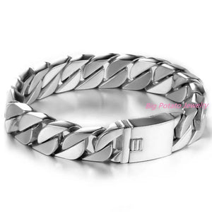 15MM Wide Men's Silver Stainless Steel Bracelet Heavy Chain Wristband