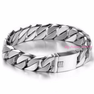 15MM Wide Men's Silver Stainless Steel Bracelet Heavy Chain Wristband