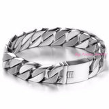15MM Wide Men's Silver Stainless Steel Bracelet Heavy Chain Wristband