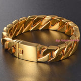 15MM Wide Men's Silver Stainless Steel Bracelet Heavy Chain Wristband